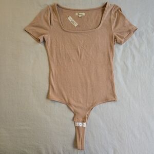 Madewell Square Neck Thong Bodysuit Sandstone Beige Nude